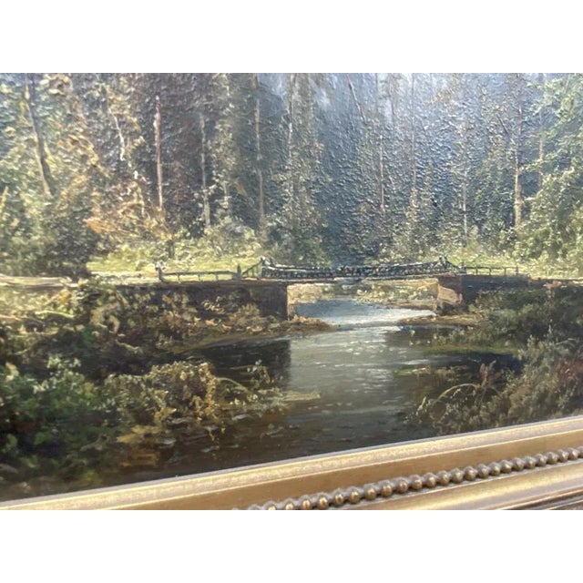 Cölestin Brügner, Miniature Park Bridge over Woodland Stream, 19th Century, Oil Painting, Framed For Sale - Image 4 of 10