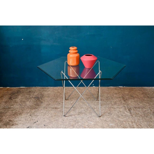 Vintage Table with Eiffel Legs and Hexagonal Top in Beveled Glass, 1980s For Sale - Image 14 of 17