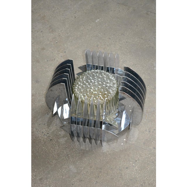 Brutalist Aluminium Ceiling Light with Handmade Textured Glass, 1980 For Sale - Image 4 of 14