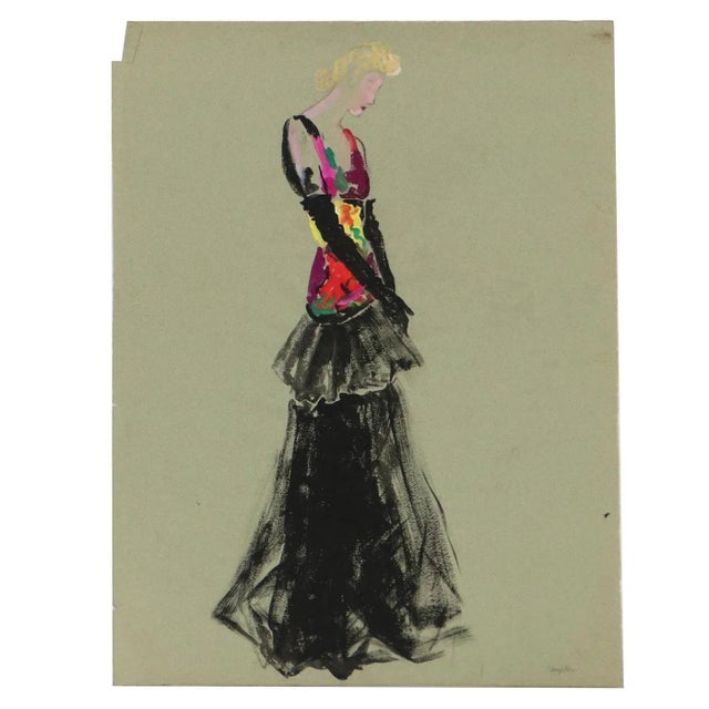 Black 1950s Fashion Dress Watercolor Painting by Orval Hempler For Sale - Image 8 of 8