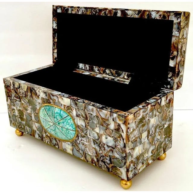 Sleek R&y Augousti Inlaid Brass and Shell Box, Paris C.1990 For Sale - Image 9 of 11