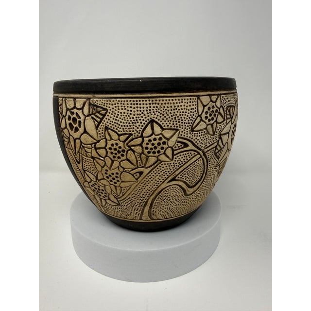 Weller Pottery Antique Weller Burntwood Arts & Crafts Floral Pottery Jardiniere, Circa 1910 For Sale - Image 4 of 12