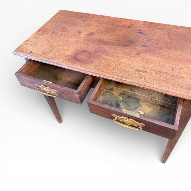 Brown Antique Oak Desk with Brass Handles For Sale - Image 8 of 9