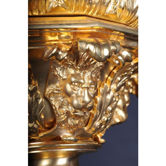 French Fire Gilt Bronze Lantern Hanging Light in Versailles Shape For Sale - Image 11 of 14