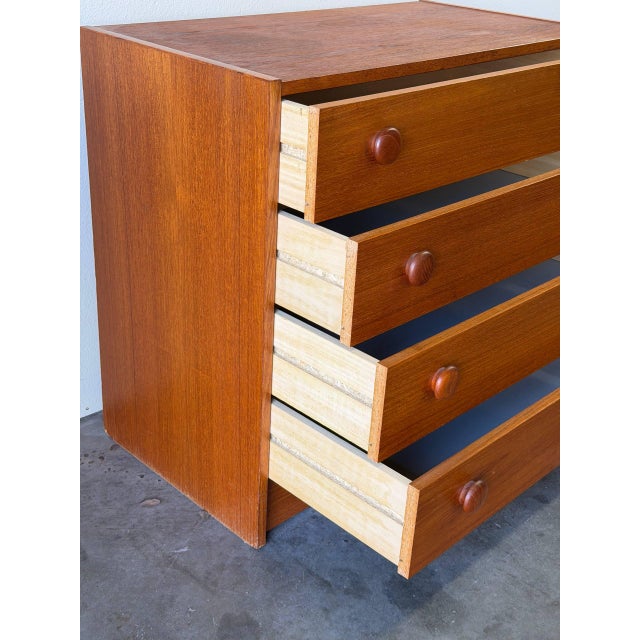 Brown Vintage Danish Teak Chest of Drawers – Mid Century Modern 4-Drawer Dresser, Denmark 1960s For Sale - Image 8 of 8