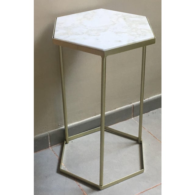 New Marble-Top and Gilt Painted Iron Hexagonal Side Table or End Table For Sale - Image 16 of 18