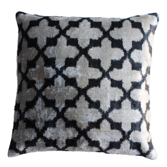 Textile Contemporary Decorative Throw Velvet Ikat Pillow For Sale - Image 7 of 7