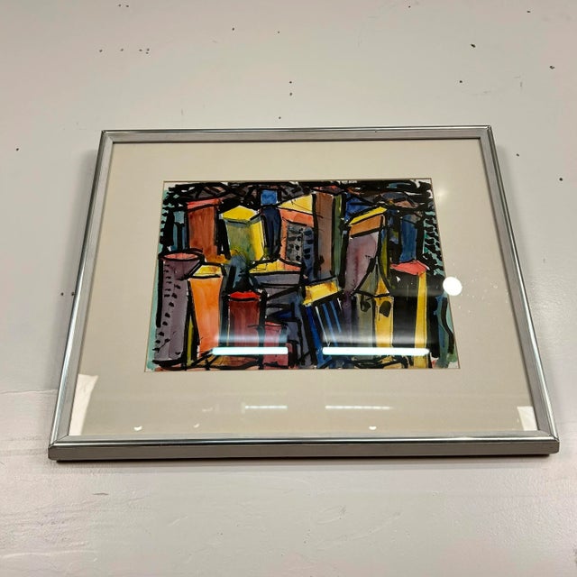 Abstract Cityscape Watercolor Framed Painting by Kenneth Marcus Hugh For Sale - Image 4 of 12