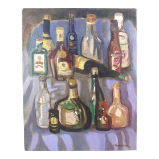 “Bottles After the Party” Vintage Oil Painting Signed by Artist Paul Schleusner For Sale