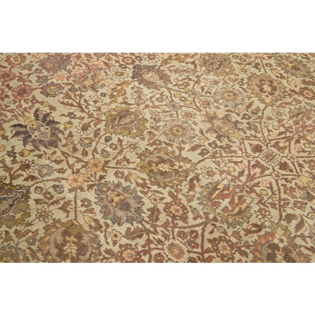 Beige Handmade Antique Beige Wool Rug Persian Tabriz Allover Designed From the 1900s For Sale - Image 8 of 8