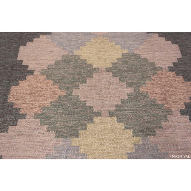 Geometric Vintage Inspired Swedish Kilim Rug For Sale - Image 4 of 7