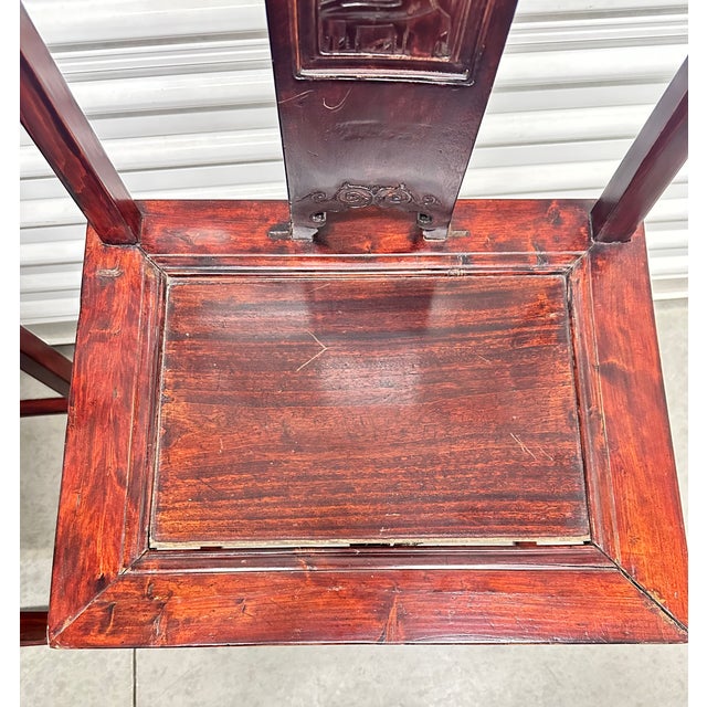 Red 19th Century Antique Chinese Yoke Back Scholar's Side Chair Set For Sale - Image 8 of 11