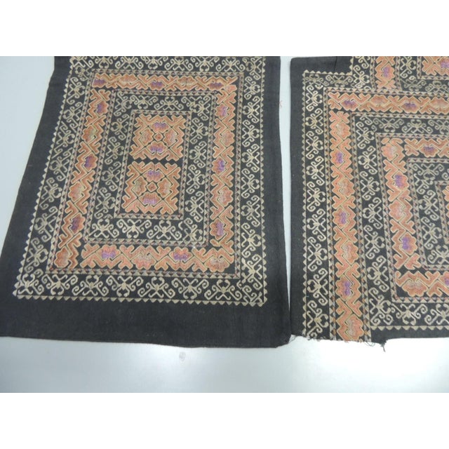 Asian Vintage Black and Orange Asian Embroidered Textile Fragments - Set of 2 For Sale - Image 3 of 6