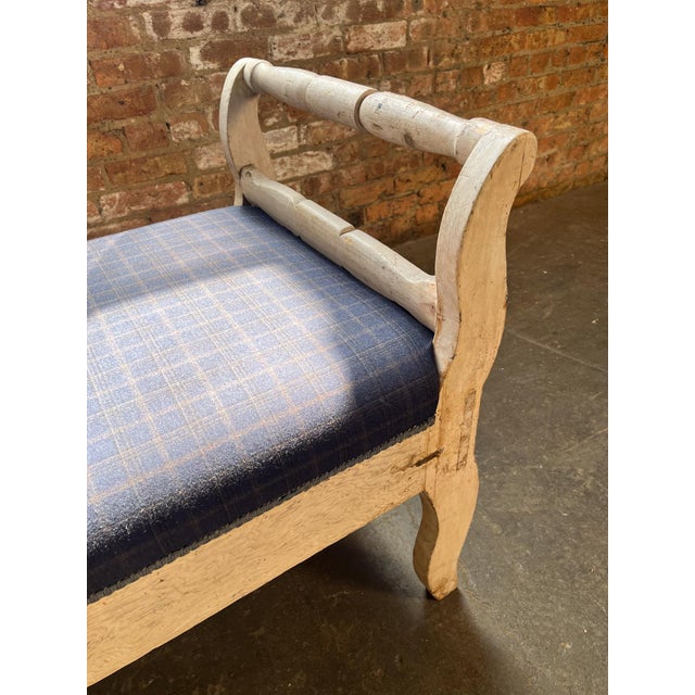 Blue Vintage Rustic Daybed Bench With Wool Plaid Upholstery For Sale - Image 8 of 9