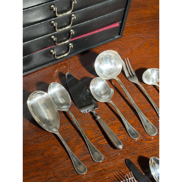 Silver-Plated Perles Cutlery Set for 12 with Anti-Oxidation Chest from Christofle, Set of 127 For Sale - Image 6 of 9