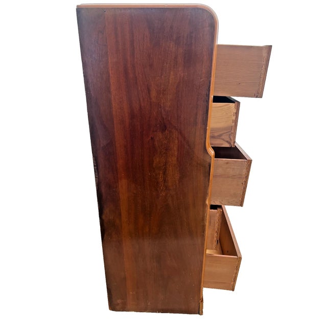 1940s Vintage 1940s Art Deco Dresser Chest Five Drawers Waterfall Top Bakelite Pulls For Sale - Image 5 of 14