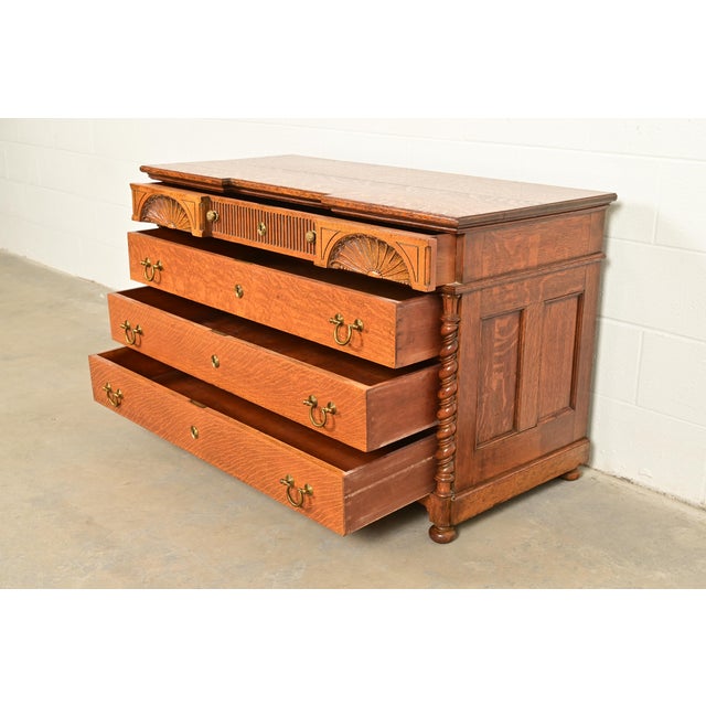 Late 19th Century Herter Brothers Style Antique Victorian Carved Oak Dresser or Chest of Drawers, Circa 1890s For Sale - Image 5 of 15