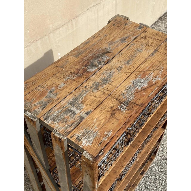 Antique Industrial Distress Gray Wooden Rolling Shelf Storage Cart Store Display For Sale - Image 4 of 12