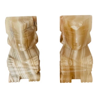 Pair Onyx Stone Sphinx Bookends For Sale