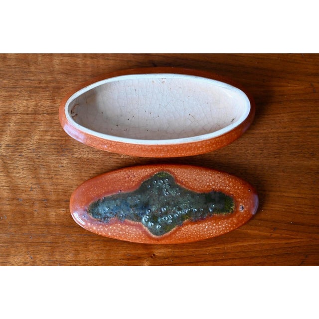 Art Nouveau Glazed Ceramic Ring Holder in Orange and Green by Léon Pointu, 1920s For Sale - Image 6 of 12