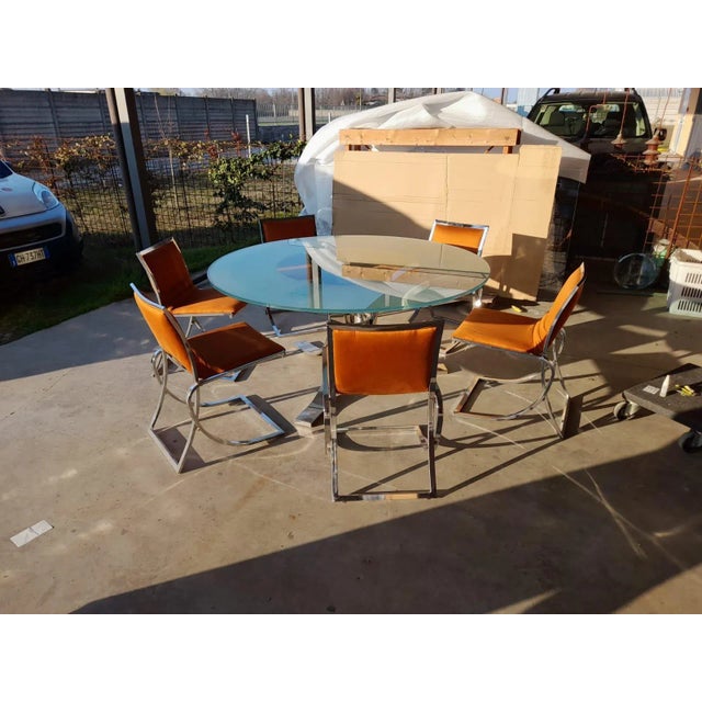 Vintage Glass Table with Chromed Legs, 1970s For Sale - Image 9 of 11