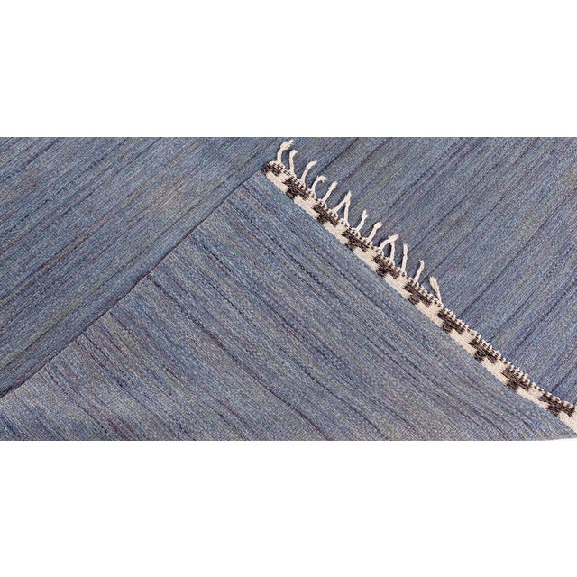 Textile Doris Leslie Blau Vintage Swedish Beige Blue Gray Flat Woven Rug For Sale - Image 7 of 7