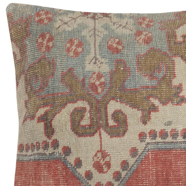 Traditional 24"x24" Hand-knotted Wool Rug Cushion Cover. Rustic Throw Pillow. Home Gift For Sale - Image 3 of 4