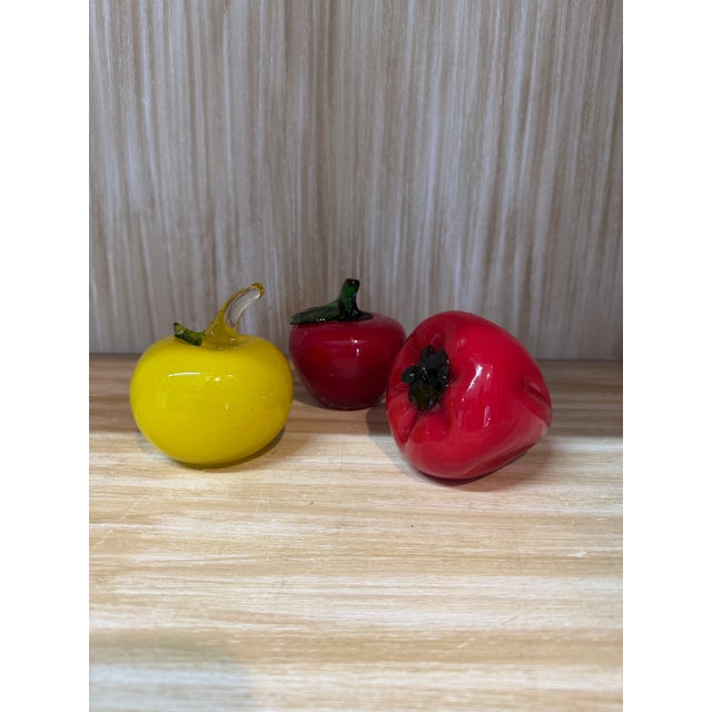 Set of three vintage colorful late 1960s hand blown Murano fruits.