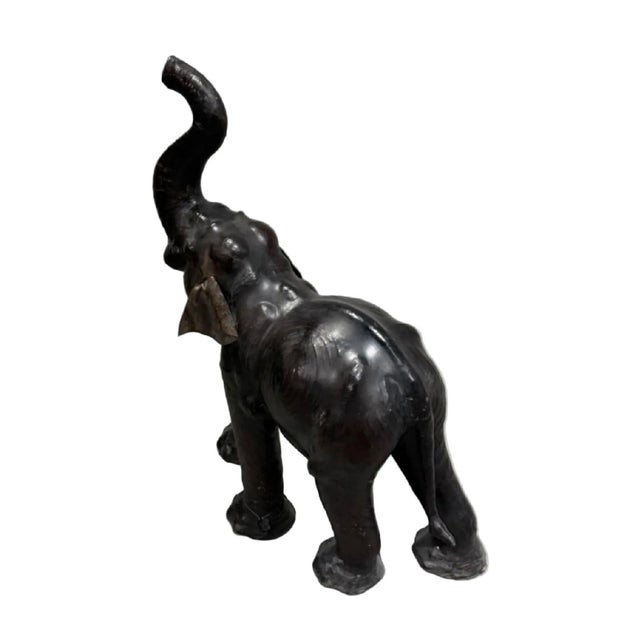 Monumental 47” Vintage Leather Elephant Sculpture – Distressed For Sale In Miami - Image 6 of 16
