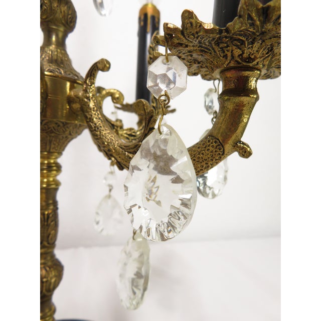 Hollywood Regency Spanish Brass 5 Arm Candelabra Table Lamp on Italian Marble For Sale - Image 13 of 17