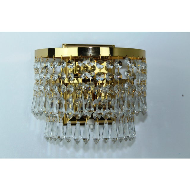 Mid-Century Modern Crystal & Brass Wall Light from Dotzauer, 1980s For Sale - Image 3 of 10
