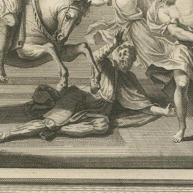 Pieter Mortier, Heliodorus Scourged and Armies in the Sky Over Jerusalem, 1700, Engraving For Sale - Image 4 of 12