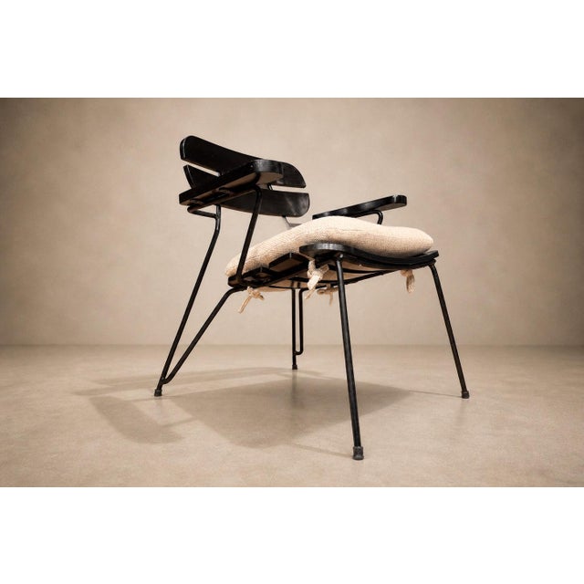 Three Armchairs in Ebonized Wood & Metal With Loose Cushion, Carlo Hauner, 1950s For Sale - Image 13 of 18