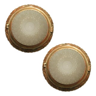1930s Empire Style Bronze Dome Ceiling or Wall Light Fixtures, Pair For Sale