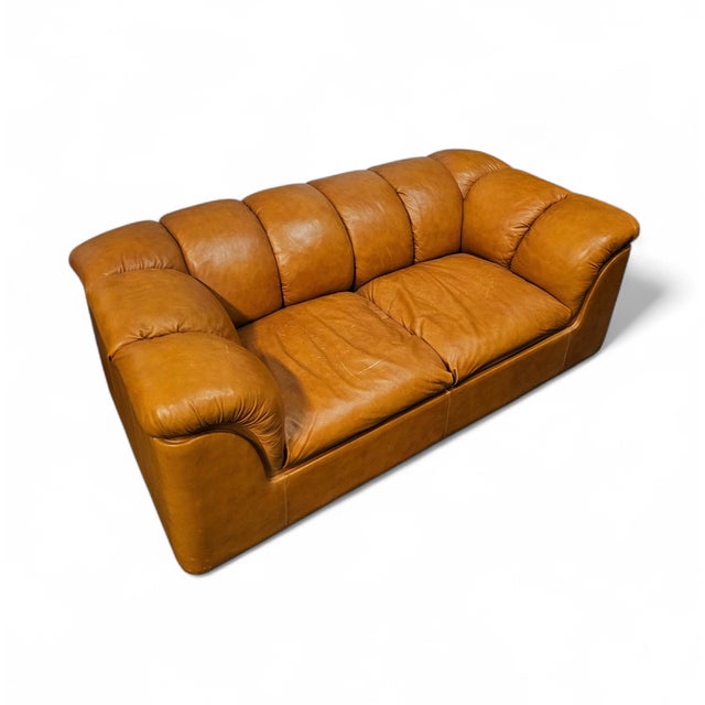Poltrona Frau Italian Cocker 2-Seater Sofa in Cognac Leather by Franco Bresciani for Poltrona Frau, 1970s For Sale - Image 4 of 12
