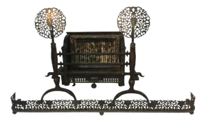 1910s Ernest Gimson (Attributed) Cotswold School stylized Foiliate Cotswold School Andirons and Surround