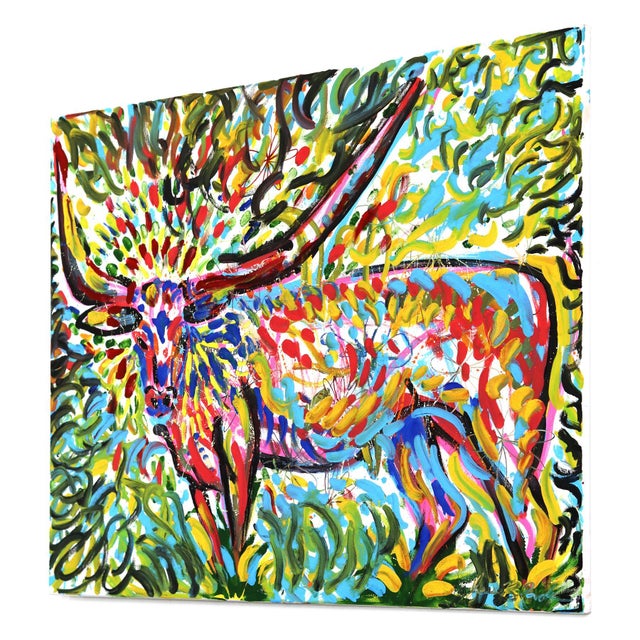 Contemporary Longhorn Fever - Original Contemporary Western Longhorn Bull Acrylic Painting For Sale - Image 3 of 8