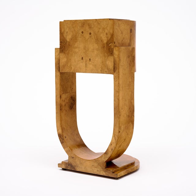 Brown French Art Deco Burled Ash Side Table With Architectural U-Form Base For Sale - Image 8 of 9