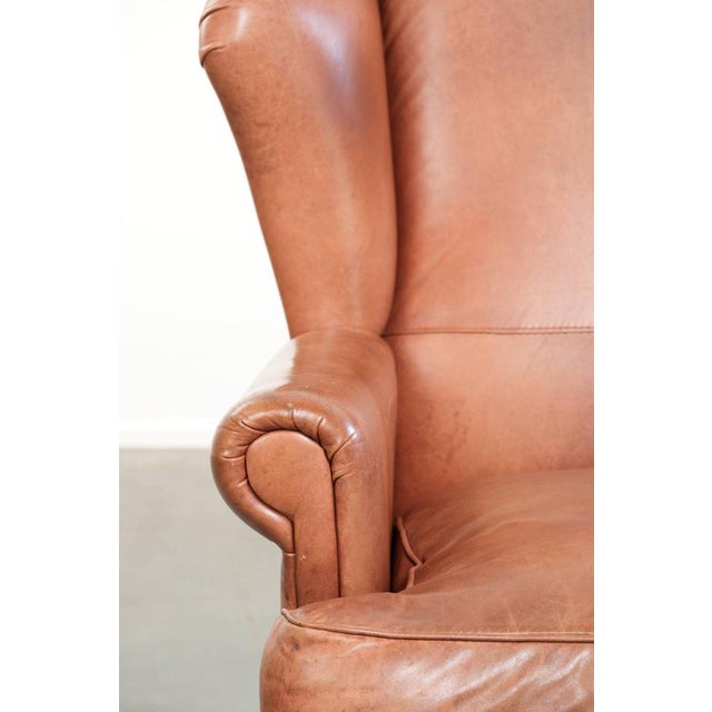 English-Style Cowhide Wing Armchairs, Set of 2 For Sale - Image 11 of 14