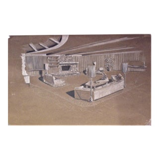 1950s "Sun Gold Hills, in California's Whittier Hills" Interior Design Drawing For Sale