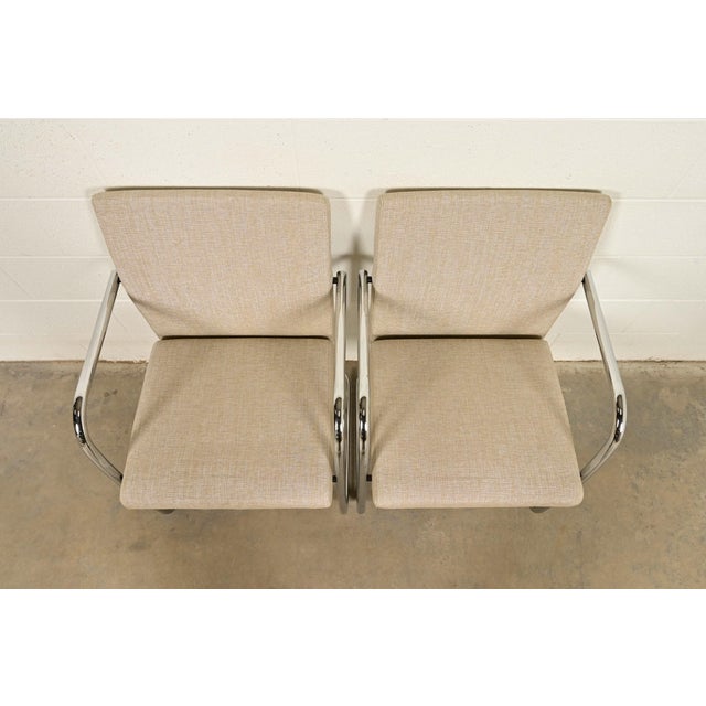Early 21st Century Mies Van Der Rohe Brno Style Mid-Century Modern Chrome Tubular Cantilever Club Chairs, Pair For Sale - Image 5 of 13