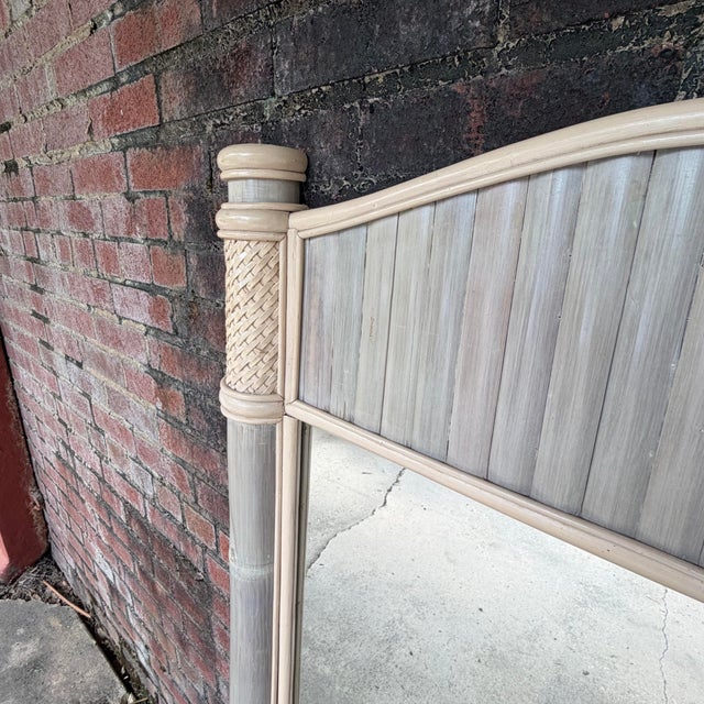 1970s Monumental Palm Beach Estate Grayish-Blue & Cream Bamboo Wall Mirror For Sale - Image 10 of 14