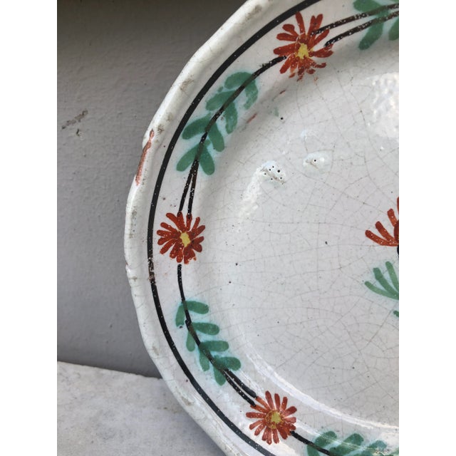 French Rustic Faience Flower Plate Circa 1890. Normandy. Mark on the back.
