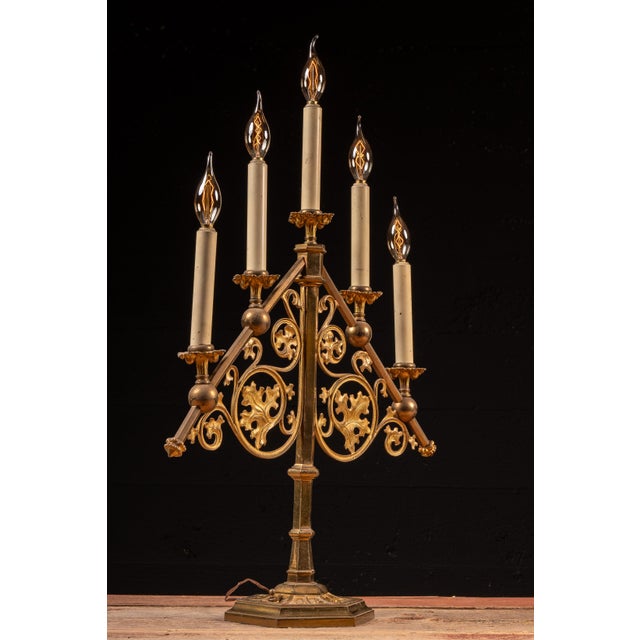 Mid 20th Century Gothic Revival Five-Light Candelabra Table Lamp For Sale - Image 4 of 10