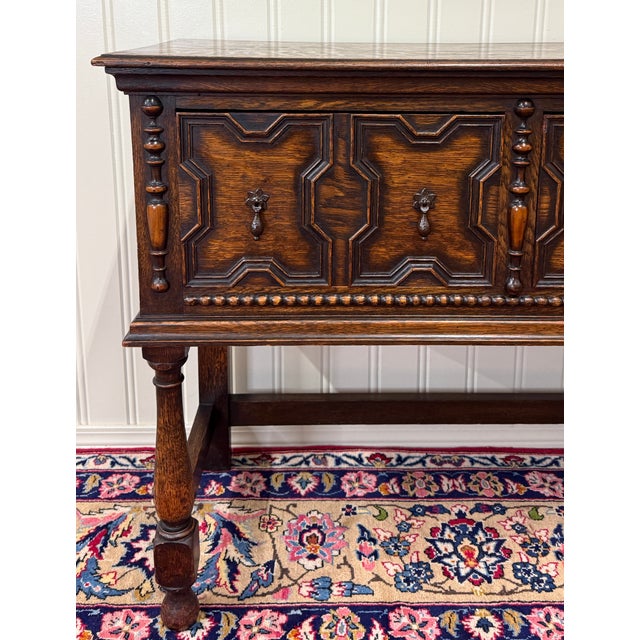 Antique English Jacobean Sideboard Server Entry Sofa Table Oak c.1920s-30s For Sale - Image 11 of 18