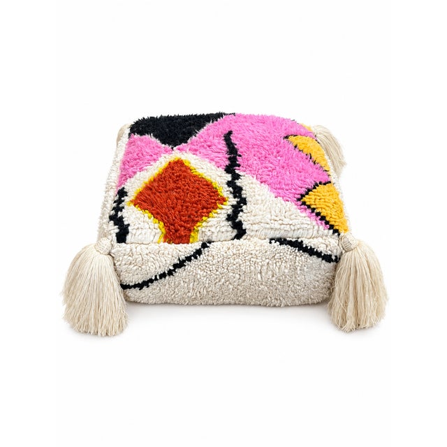Abstract Moroccan Wool Pouf For Sale - Image 4 of 9