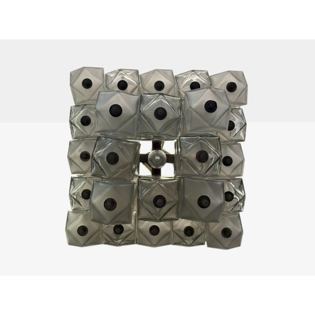 Transparent Venini Poliedri, Faceted Glass, Metal, Geometric Chandelier, Italy, 1950s For Sale - Image 8 of 8