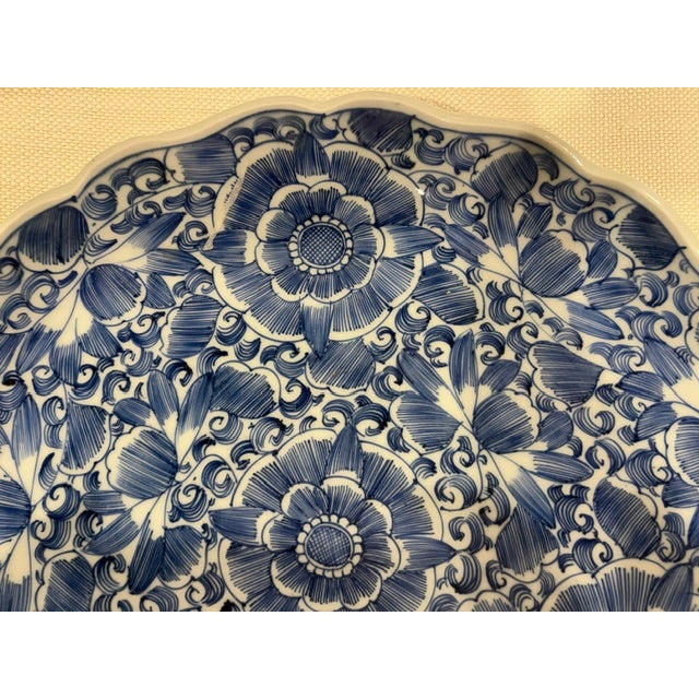 Antique Blue and White Japanese Floral Plate With Scalloped Edge For Sale - Image 13 of 18
