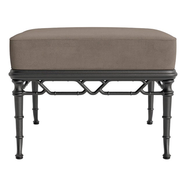Brown Jordan Calcutta Ottoman, Textured Pewter frame with Fusion Taupe fabric For Sale