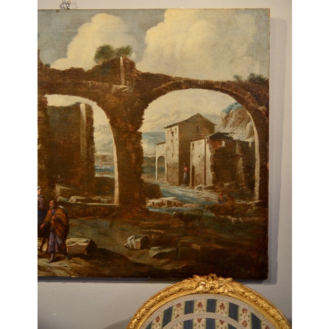 Baroque Circle of Antonio Travi / Il Sestri, Landscape Capriccio, 1630, Oil on Canvas, Framed For Sale - Image 3 of 14